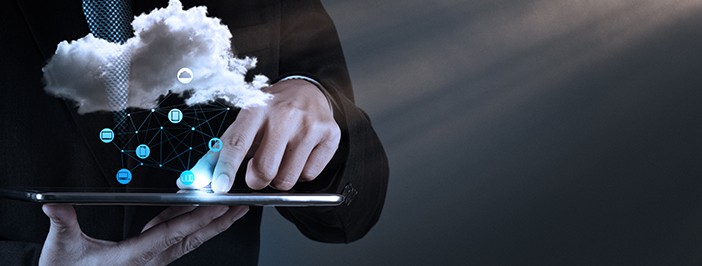 Businessman hand working with a Cloud Computing diagram on the new computer interface as concept