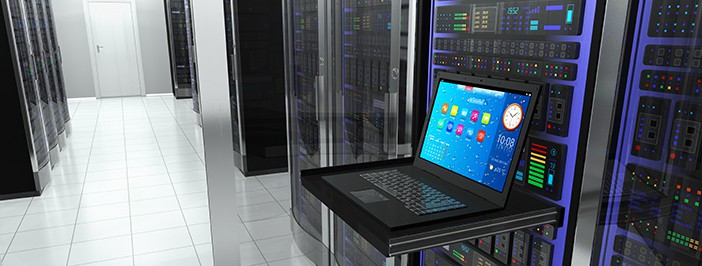 Laptop next to a data virtualization server